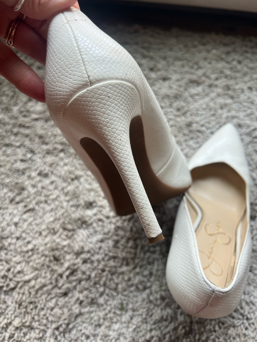 Jessica Simpson White Textured Pointed Toe High Heels - Picture 9 of 11